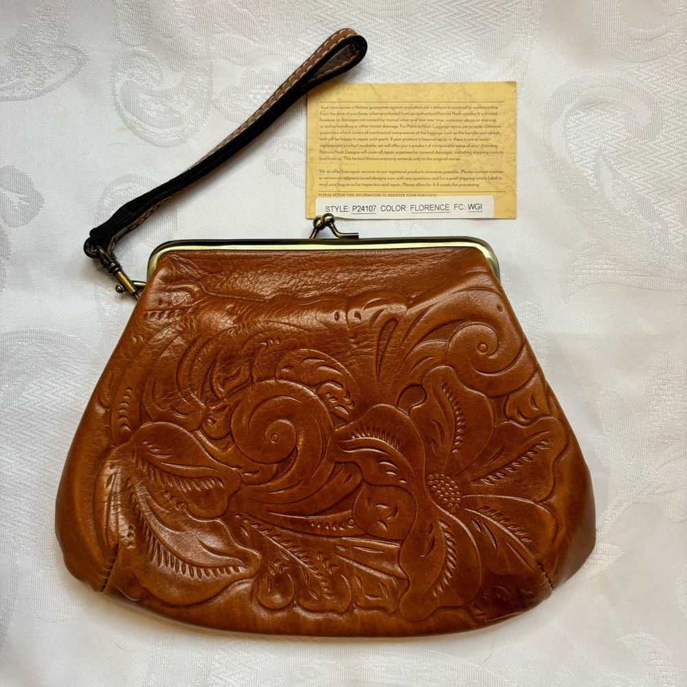 Patricia Nash Leather Embossed Wristlet Clutch — Brown